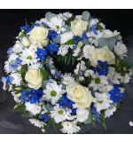 Blue and White Wreath funerals Flowers